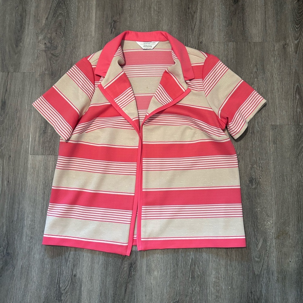 80s Vintage JC Penny Fashions Top Blouse Woman’s Sz Large Pink Striped